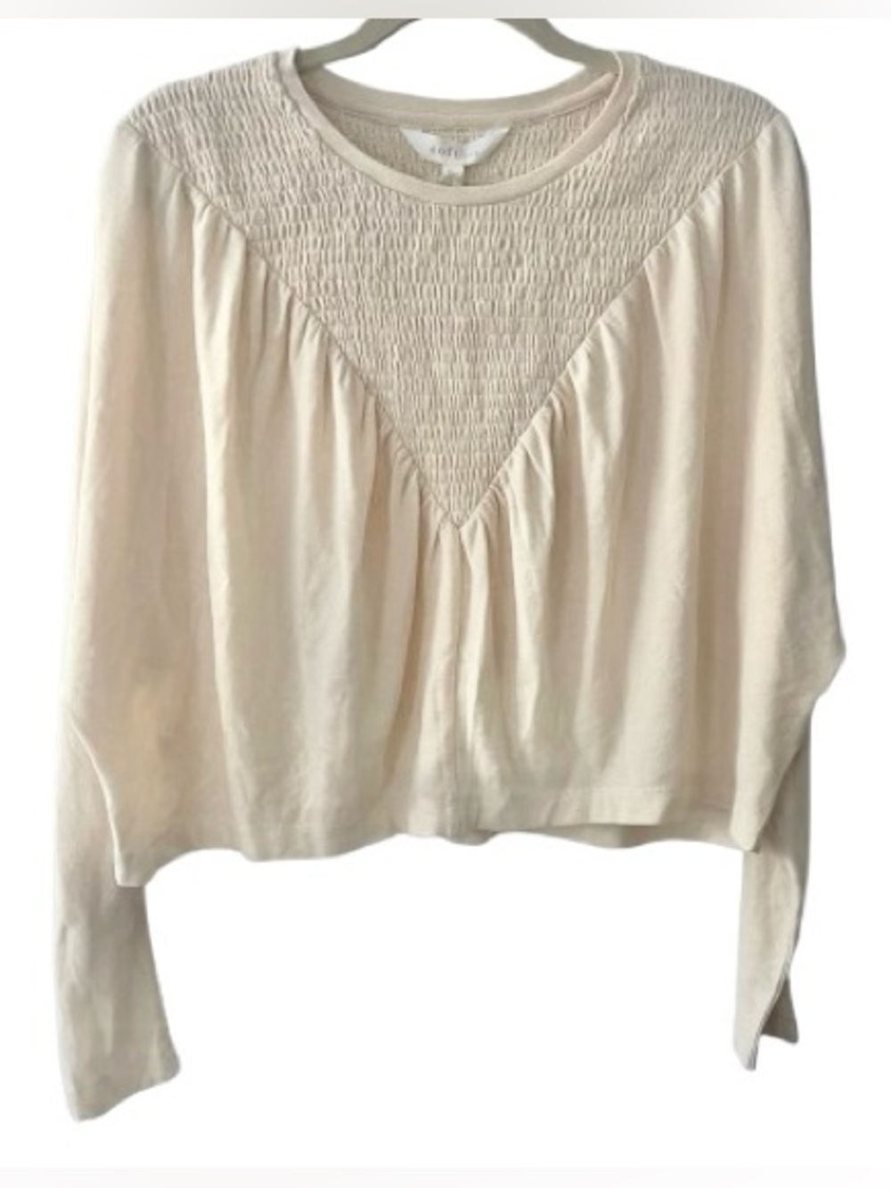 Soft Joie Womens Top Pale Yellow Smocked Cropped Pleated Long Sleeve Boho